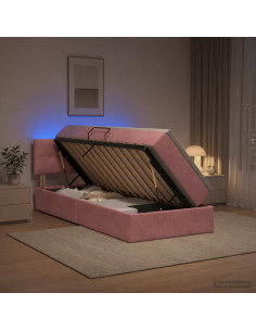 Letto con contenitore LED e materasso Rosa 100 x 200 cm Velluto