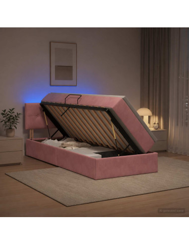 Letto con contenitore LED e materasso Rosa 100 x 200 cm Velluto