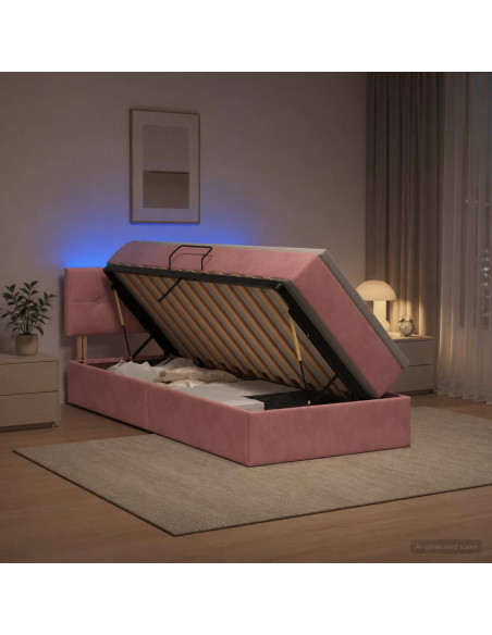 Letto con contenitore LED e materasso Rosa 100 x 200 cm Velluto