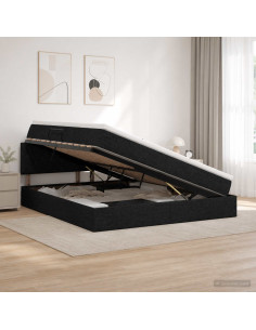 Letto con contenitore LED e materasso Nero 140 x 190 cm Tessuto