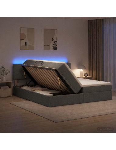 Letto con contenitore LED e materasso Grigio Scuro 180 x 200 cm