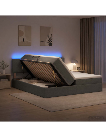 Letto con contenitore LED e materasso Grigio Scuro 180 x 200 cm