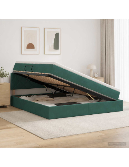 Letto con contenitore LED e materasso Verde Scuro 180 x 200 cm