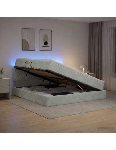Letto con contenitore LED e materasso Grigio Chiaro