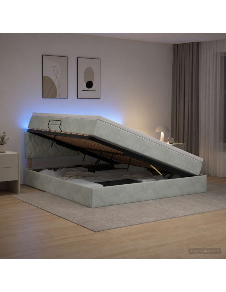 Letto con contenitore LED e materasso Grigio Chiaro