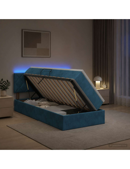 Letto con contenitore LED e materasso Blu Scuro 100 x 200 cm