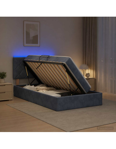 Letto con contenitore LED e materasso Grigio Scuro 100 x 200 cm