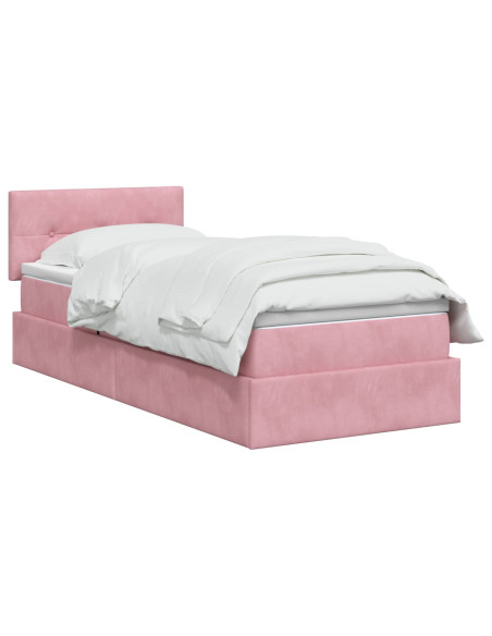 Letto con contenitore LED e materasso Rosa 100 x 200 cm Velluto