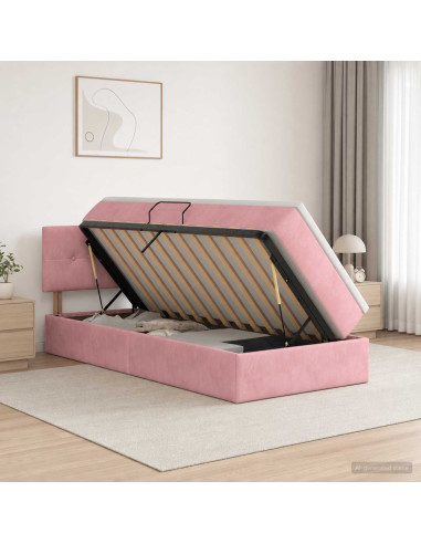 Letto con contenitore LED e materasso Rosa 100 x 200 cm Velluto