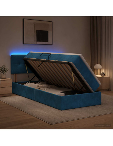 Letto con contenitore LED e materasso Blu Scuro 100 x 200 cm