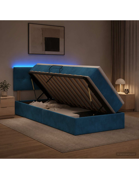 Letto con contenitore LED e materasso Blu Scuro 100 x 200 cm