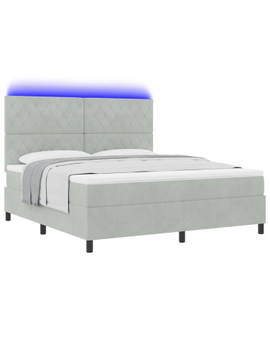 Letto a Sorgente LED Grigio chiaro 180 x 200 cm Velluto