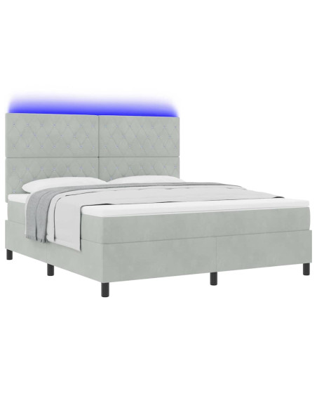 Letto a Sorgente LED Grigio chiaro 180 x 200 cm Velluto