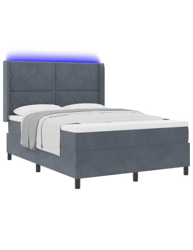 Letto a molle con strisce LED Grigio scuro 160 x 200 cm Velluto