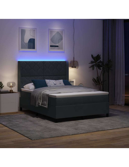 Letto a molle con strisce LED Grigio scuro 160 x 200 cm Velluto