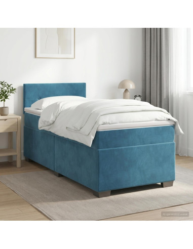 Letto box spring con materasso Blu Scuro 100 x 200 cm Velluto