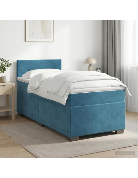 Letto box spring con materasso Blu Scuro 100 x 200 cm Velluto