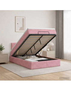 Letto ottomano con materasso Rosa 120 x 190 cm Velluto