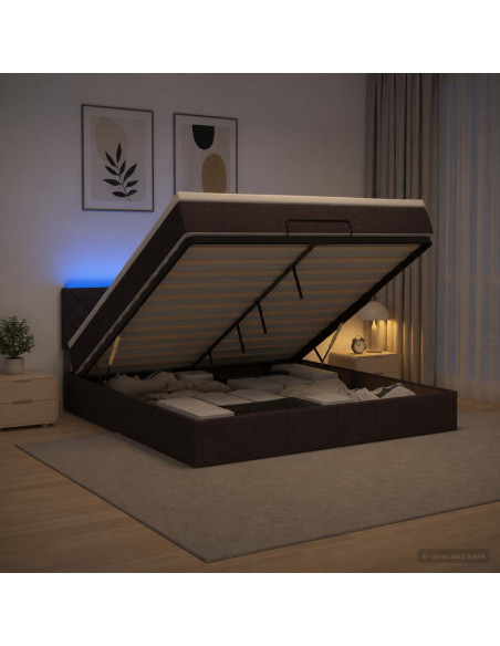 Letto Ottomano con Materasso e LED Marrone Scuro 140 x 200 cm