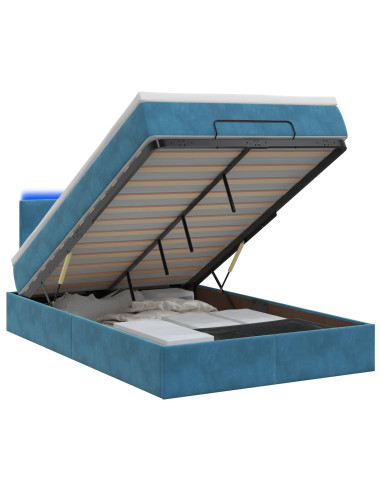 Letto Ottomano con Materasso e LED Blu scuro 120 x 190 cm