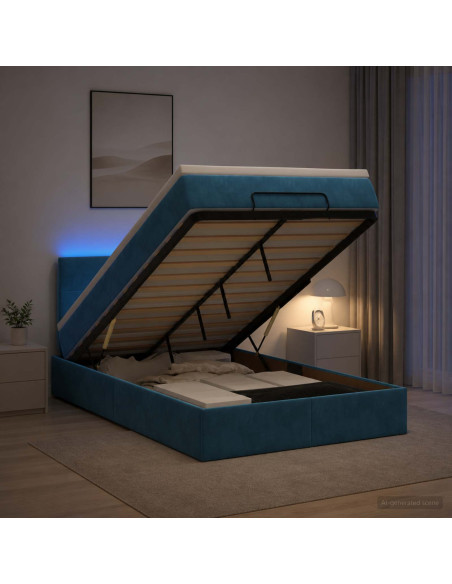 Letto Ottomano con Materasso e LED Blu scuro 120 x 190 cm