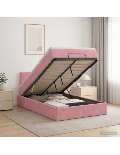 Letto Ottomano con Materasso e LED Rosa 120 x 190 cm Velluto