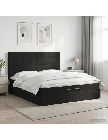 Letto ottomano con materasso Nero 180 x 200 cm Tessuto
