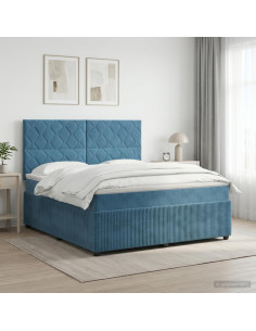 Letto box spring con materasso Blu 140 x 200 cm Velluto