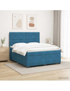 Letto box spring con materasso Blu 140 x 200 cm Velluto
