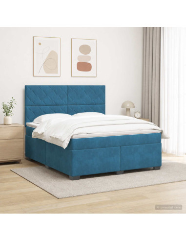 Letto box spring con materasso Blu 140 x 200 cm Velluto