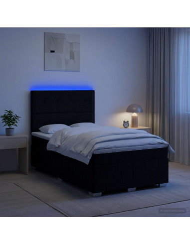 Letto Box Spring LED con Materasso Nero 120 x 190 cm Tessuto