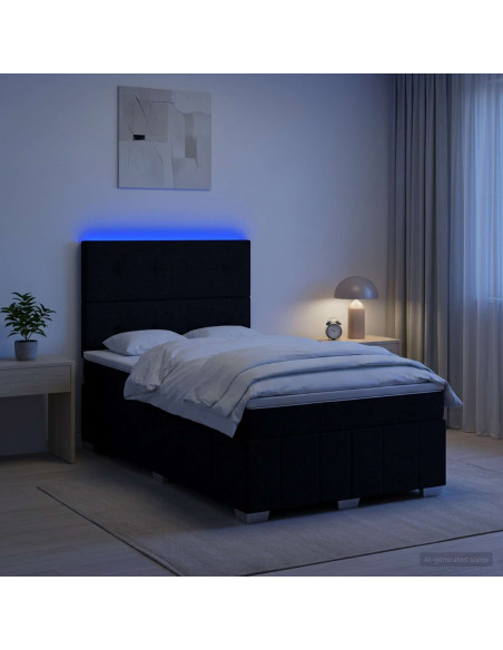 Letto Box Spring LED con Materasso Nero 120 x 190 cm Tessuto
