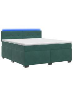 Letto con Box Spring, Materasso e LED Verde Scuro 160 x 200 cm