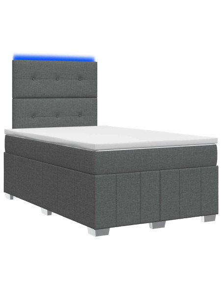 Letto Box Spring LED con Materasso Grigio Scuro 120 x 190 cm