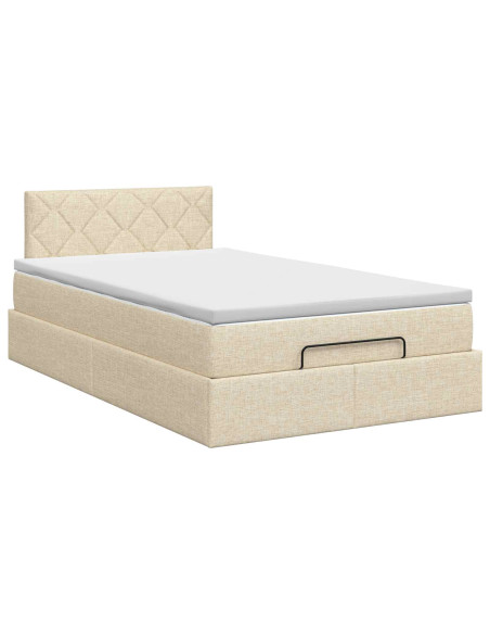 Letto ottomano con materasso Crema 120 x 190 cm Tessuto