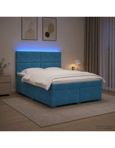 Letto box spring con materasso Blu 140 x 200 cm Velluto