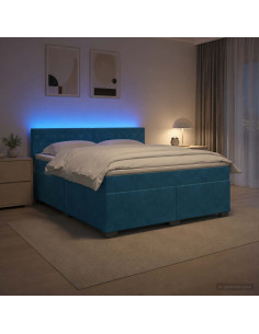 Letto con Box Spring, Materasso e LED Blu 160 x 200 cm Velluto
