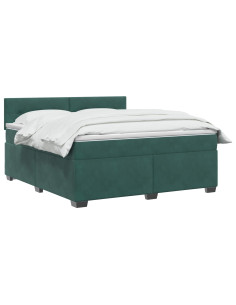 Letto con Box Spring, Materasso e LED Verde Scuro 160 x 200 cm 2