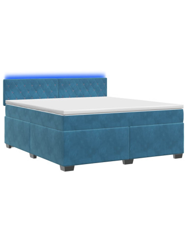 Letto con Box Spring, Materasso e LED Blu 160 x 200 cm Velluto