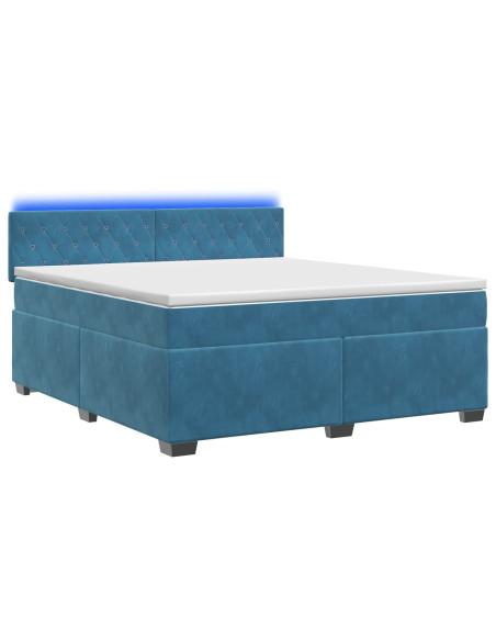 Letto con Box Spring, Materasso e LED Blu 160 x 200 cm Velluto