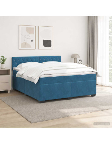 Letto con Box Spring, Materasso e LED Blu 160 x 200 cm Velluto
