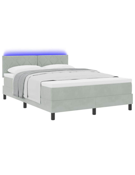 Letto a Sorgente LED Grigio chiaro 160 x 200 cm Velluto