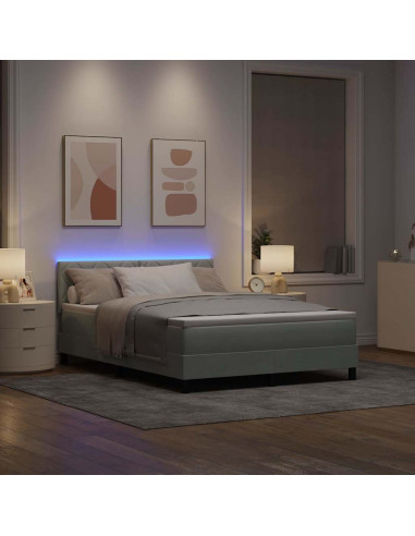 Letto a Sorgente LED Grigio chiaro 160 x 200 cm Velluto