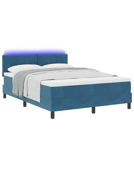 Letto a Sorgente LED Blu Scuro 160 x 200 cm Velluto