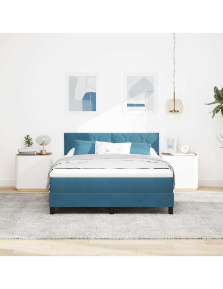 Letto a Sorgente LED Blu Scuro 160 x 200 cm Velluto