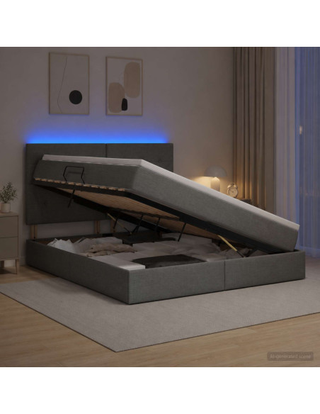 Letto con contenitore LED e materasso Grigio Scuro 180 x 200 cm