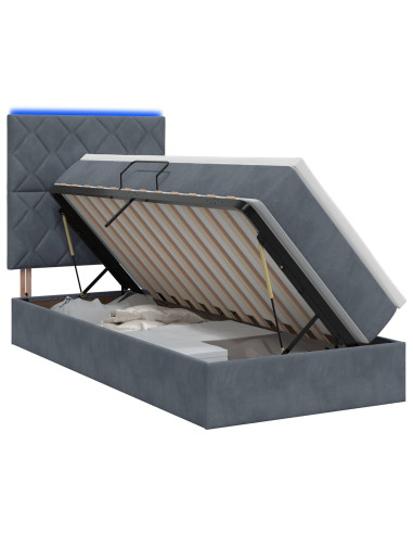 Letto con contenitore LED e materasso Grigio Scuro 100 x 200 cm