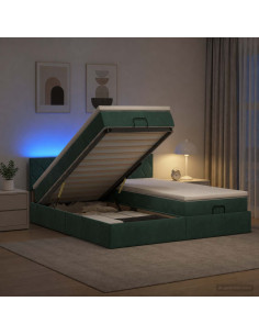 Letto Ottomano con Materasso e LED Verde Scuro 200 x 200 cm