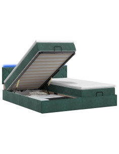 Letto Ottomano con Materasso e LED Verde Scuro 200 x 200 cm 2