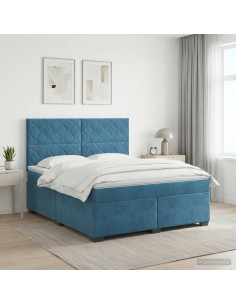 Letto box spring con materasso Blu 140 x 190 cm Velluto